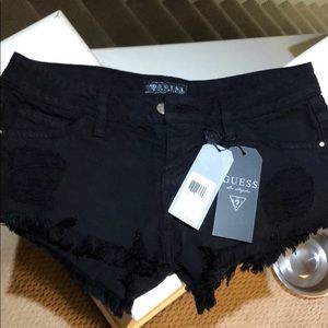 Guess Women Black Distressed Jean Shorts